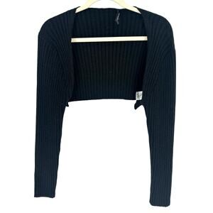 White Fox Boutique Cardigan Sweater Black Ribbed Cropped Winter Going Out L